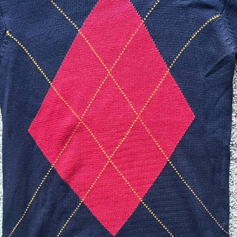 Casual Corner Sweater Mens S Navy Blue Red Argyle Nerdy Officewear Grandpacore - Picture 3 of 6